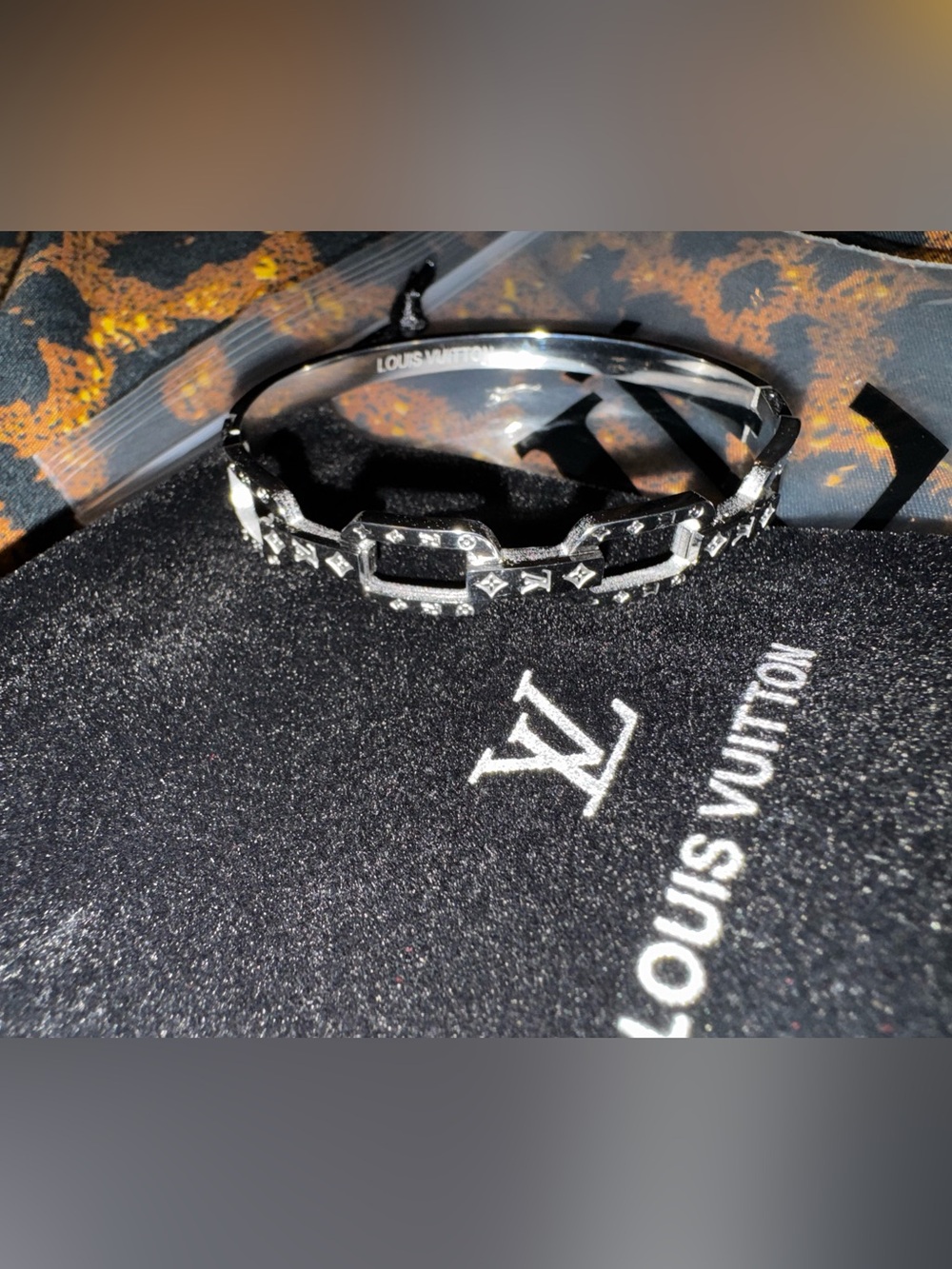 Louis Vuitton Silver Logo Cuff Bracelet